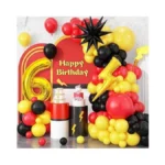 6th Birthday Red Black Yellow Balloon Arch Kit, 6th Cartoon