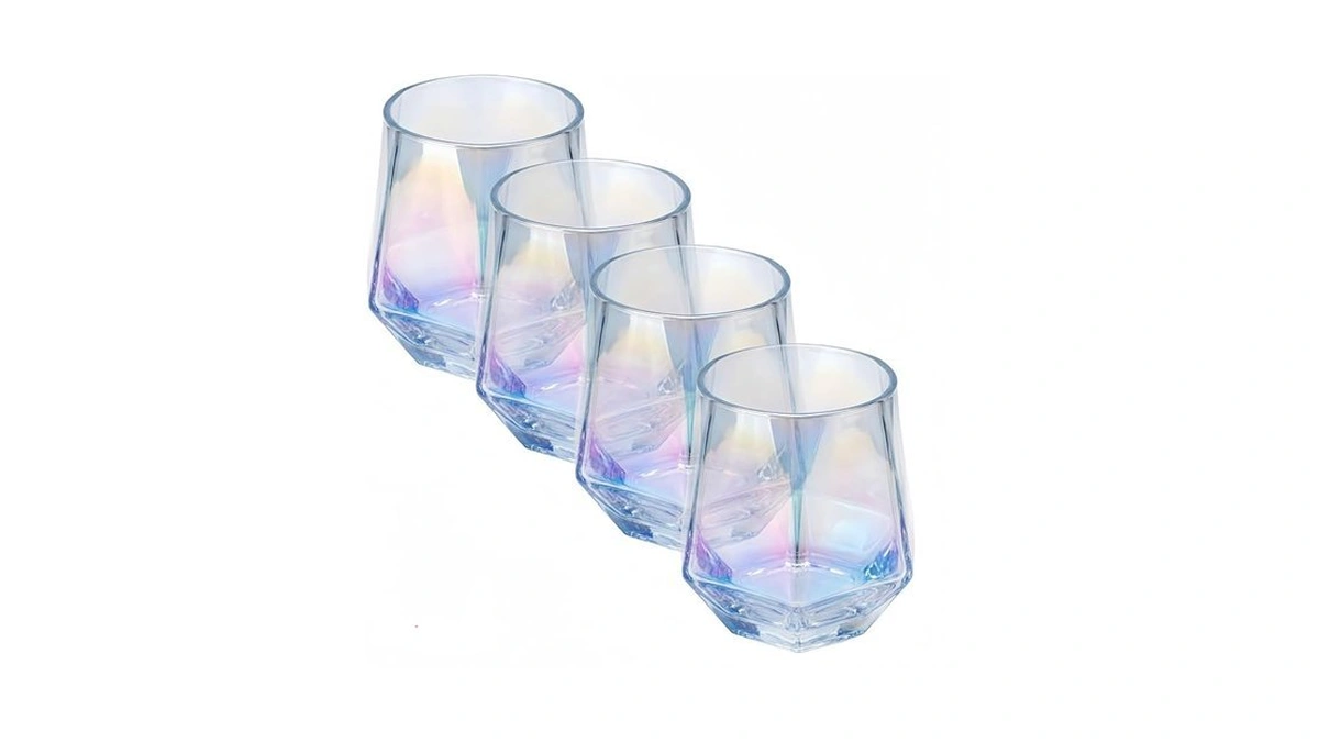 Yuhanoer Stemless Wine Glasses Set Of 4,10oz Iridescent Glassware,modern Rainbow
