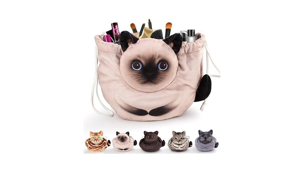 Openhahaha Drawstring Makeup Bag - Travel Organizer, Cosmetic Pouch, Cat