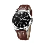Taxau Mens Brown Leather Watch, Luxury Minimalist Black Face Quartz