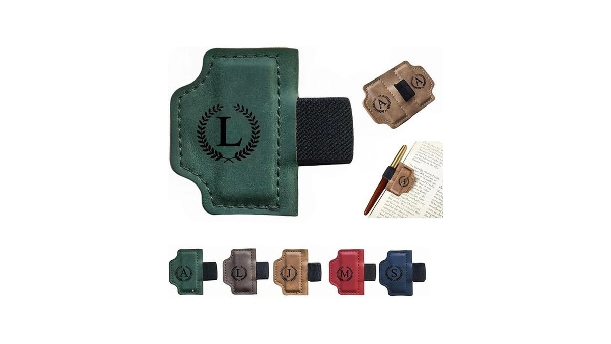 Moteerllu Custom Bygonemark Personalized Magnetic Leather Pen Holder Bookmark With