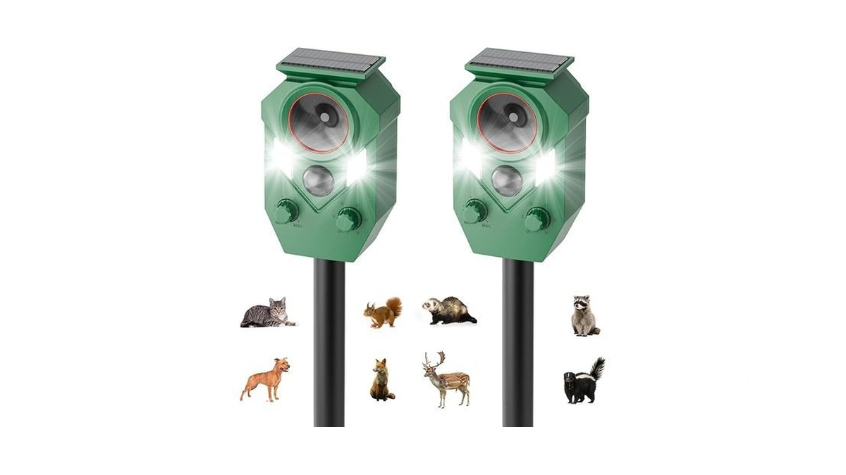 2-pack Solar Powered Ultrasonic Animal Repeller, Outdoor Waterproof Deer Squirrel