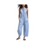 Zyuoel Linen Jumpsuits For Women Sleeveless Jumpsuit Loose Casual Wide