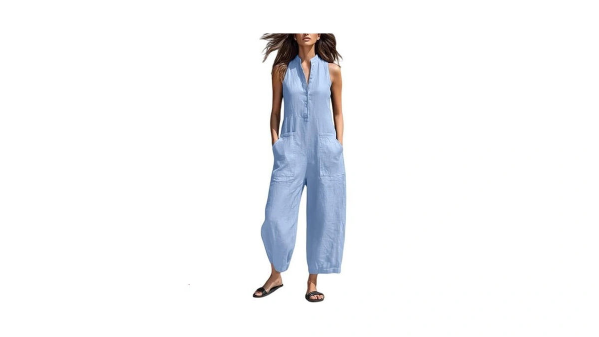 Zyuoel Linen Jumpsuits For Women Sleeveless Jumpsuit Loose Casual Wide