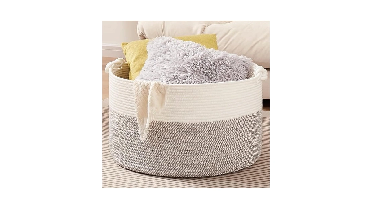 Oiasket Large Blanket Storage Basket For Living Room, 22.8" X