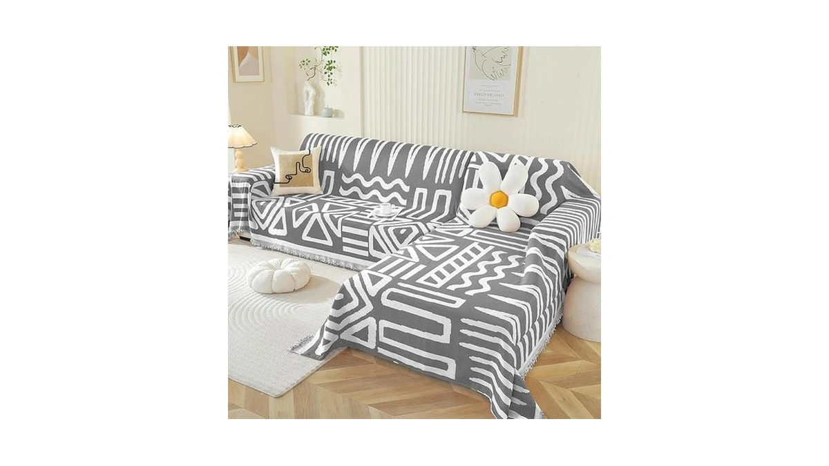 Ostepdecor Boho Sectional Couch Covers 2 Pieces, L Shaped Sofa