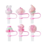 6pcs Glitter Pink Straw Cover Cap For Stanley Cup, 10mm