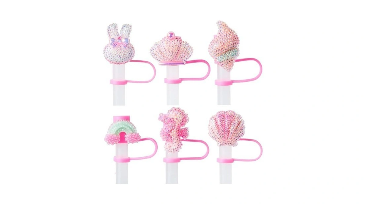 6pcs Glitter Pink Straw Cover Cap For Stanley Cup, 10mm