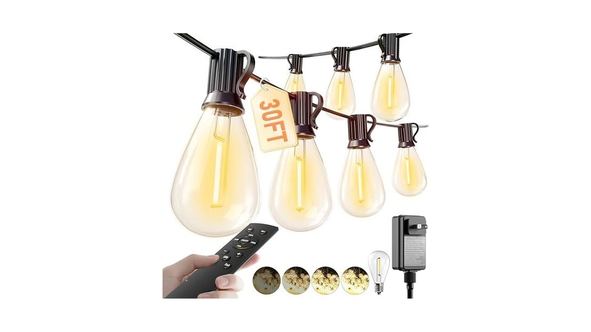 Luckystyle 30ft Led Outdoor String Lights With Remote, 10+ 1