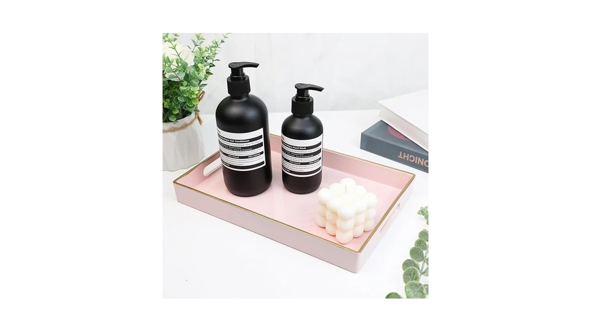 Spsyrine Pink Bathroom Vanity Tray With Handles For Dresser Tops,