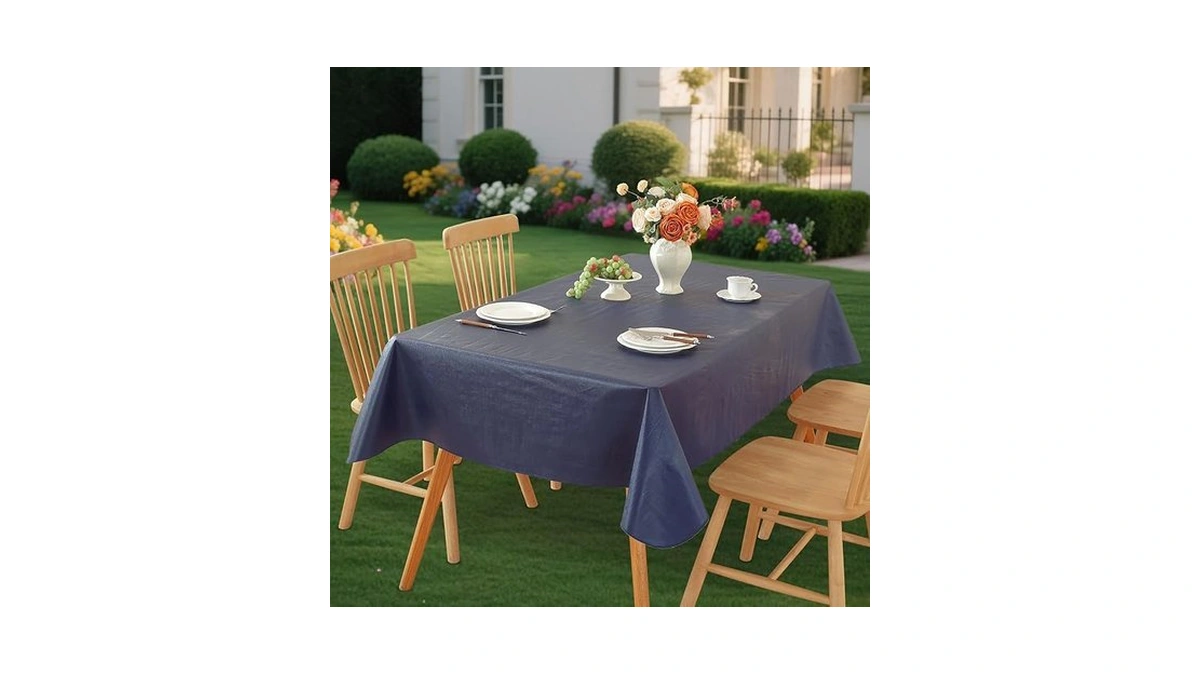 Runqiju Rectangle Table Cloth, Waterproof Vinyl Tablecloth With Flannel Backing,