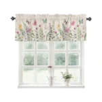 Spring Leaves Flower Curtains Valance For Kitchen Windows,watercolor Floral Vintage