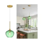 Qianzhan Green Glass Pendant Light, 7 Inch Modern Gold Pendant