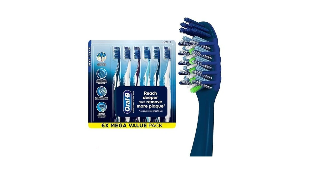 Oral-b Pro Clean Cross Action Toothbrushes, Deep Plaque Removal, 6