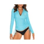 Relleciga Women's Blue Uv Sun Protection Long Sleeve Rashguard Swimsuit