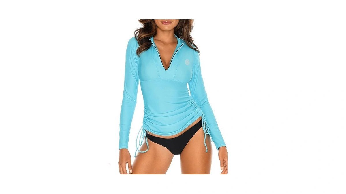 Relleciga Women's Blue Uv Sun Protection Long Sleeve Rashguard Swimsuit