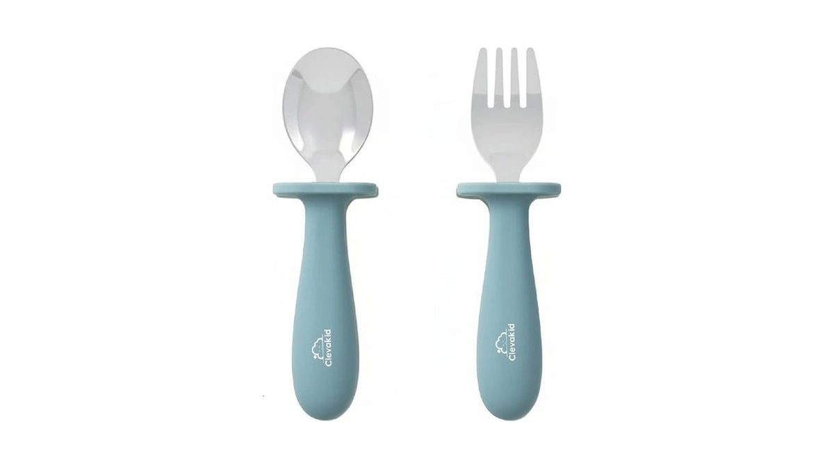 Clevakid Toddler Stainless Steel Spoon & Fork Set, Non-slip Silicone