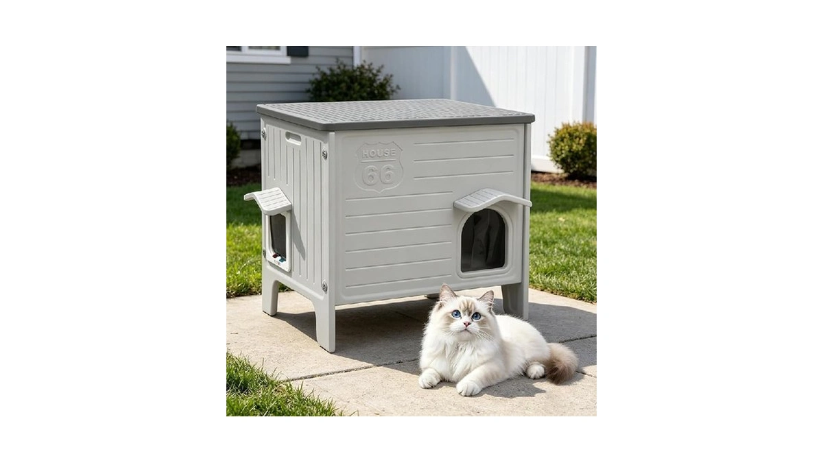 Deblue Outdoor Cat House Weatherpoof Plastic Cats Houses With Escape