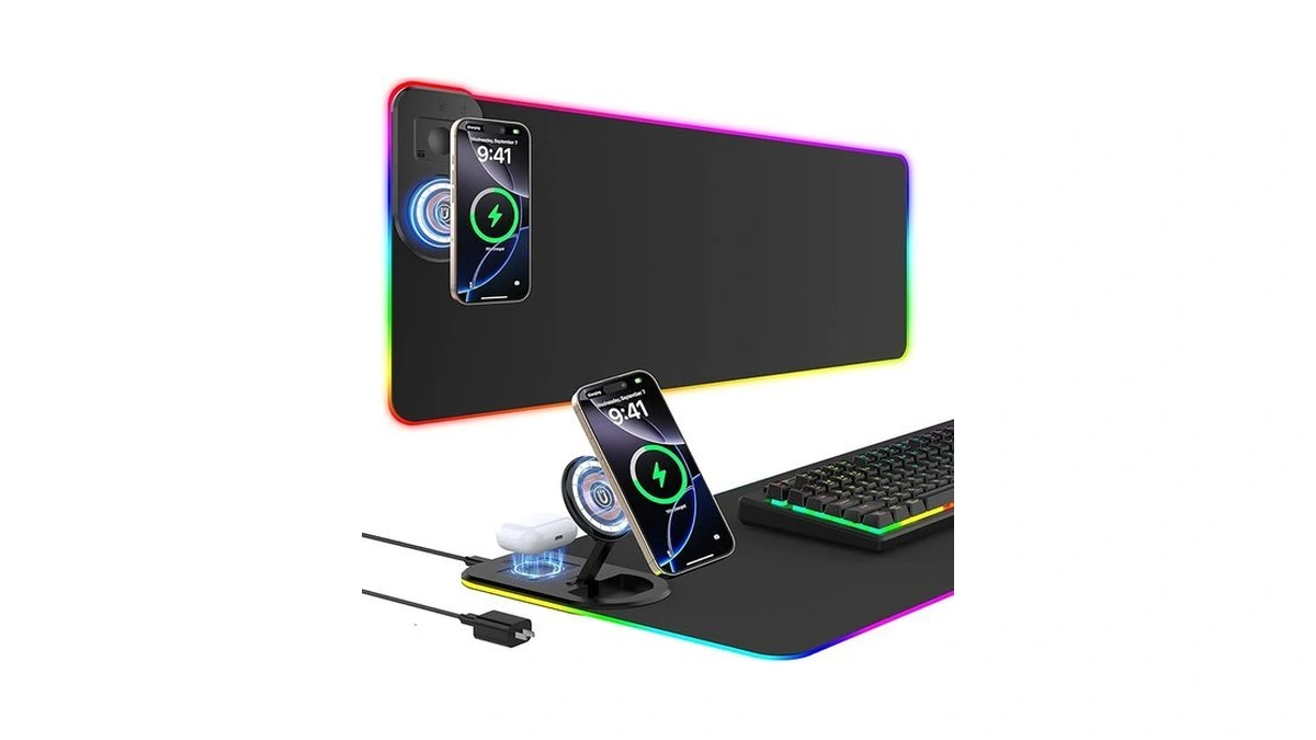 Tarkari Rgb Gaming Mouse Pad Wireless Charging Desk Mat With
