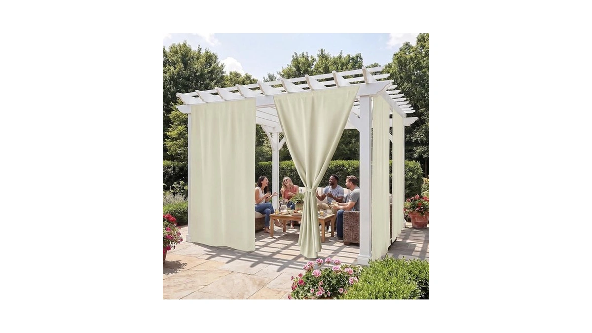 Ryb Home No-rod Windproof Outdoor Curtains For Patio Waterproof With
