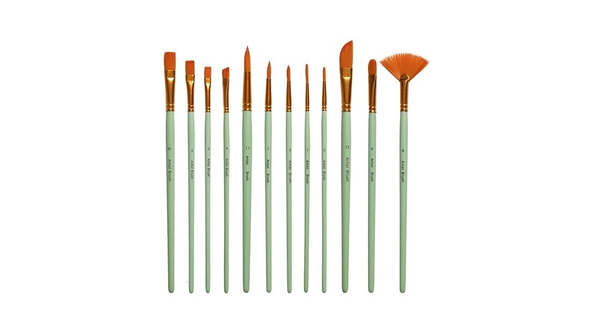 12-pack Artist Paint Brush Set – Nylon Hair Brushes For