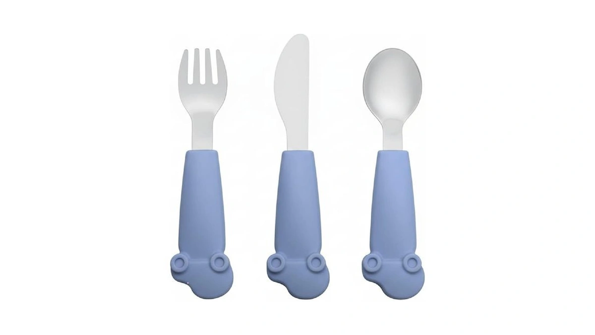 Clevakid Stainless Steel Silverware Set β Silicone Handle Fork, Spoon