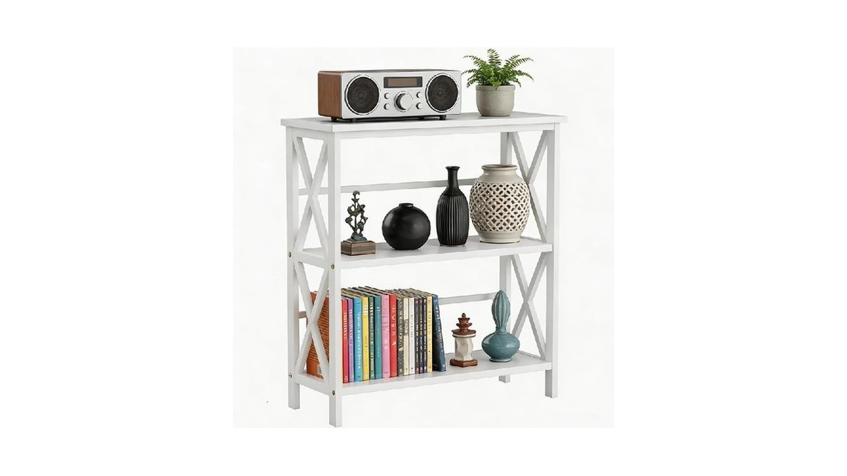 Happymont 3 Tier Bookshelf, Classical Modern Display Bookcase With X-brace,
