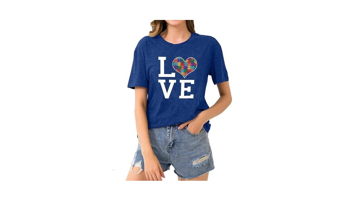 Autism Awareness Shirt Womens Autism T-shirt Teacher Puzzle Heart Graphic
