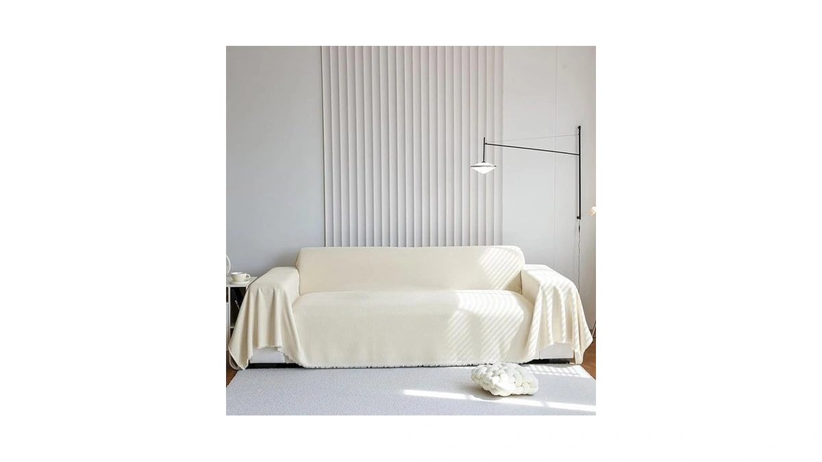 Toyroom Beige Chenille Couch Cover For Dogs Kids Solid Sofa