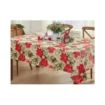 Newbridge Majestic Winter Poinsettia Christmas Vinyl Tablecloth With Flannel Backing,
