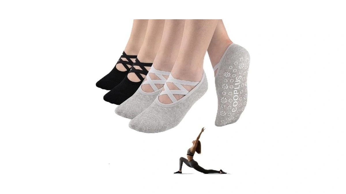 Cooplus 4 Pairs Yoga Socks For Women Non Slip Grips