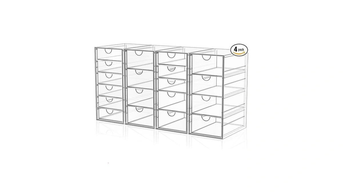Yfxcvsl Acrylic Makeup Organizer With 19 Drawers, 4 Pack Clear