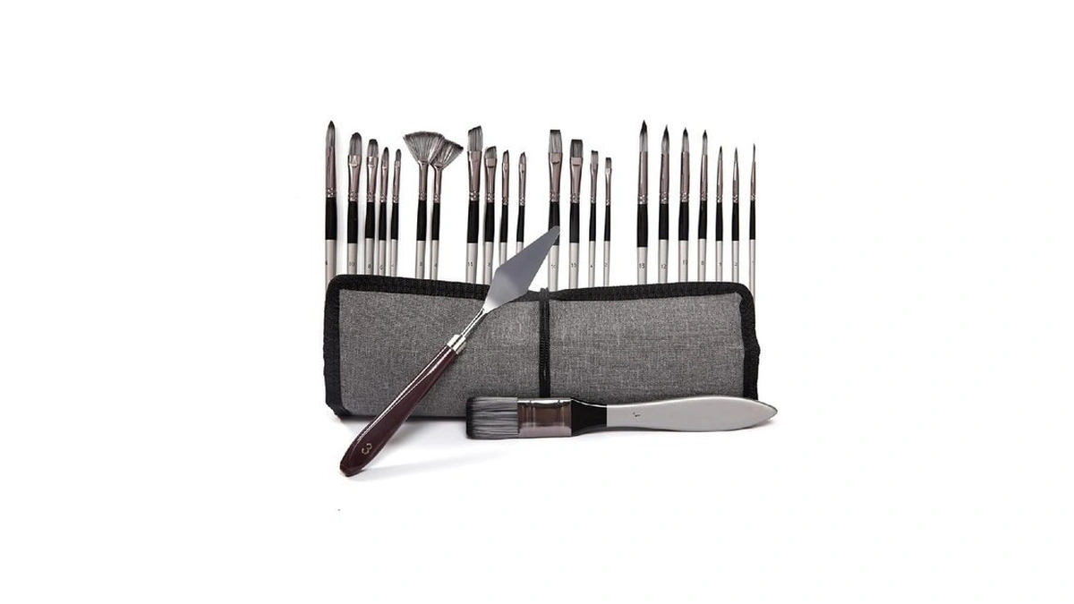 24-pack Silver Gray Wooden Handle Nylon Paint Brush Set In