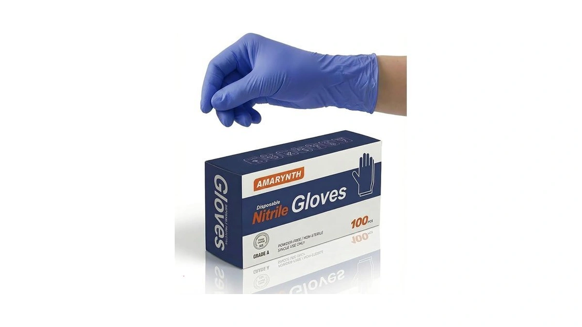 Amarynth Disposable Gloves Large- 4 Mil Powder-free, Latex-free, Chemical-resistant Gloves