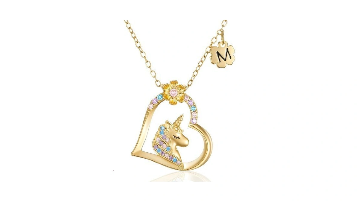 Norbu Initial Unicorn Necklace For Girls, Little Girls Necklaces With