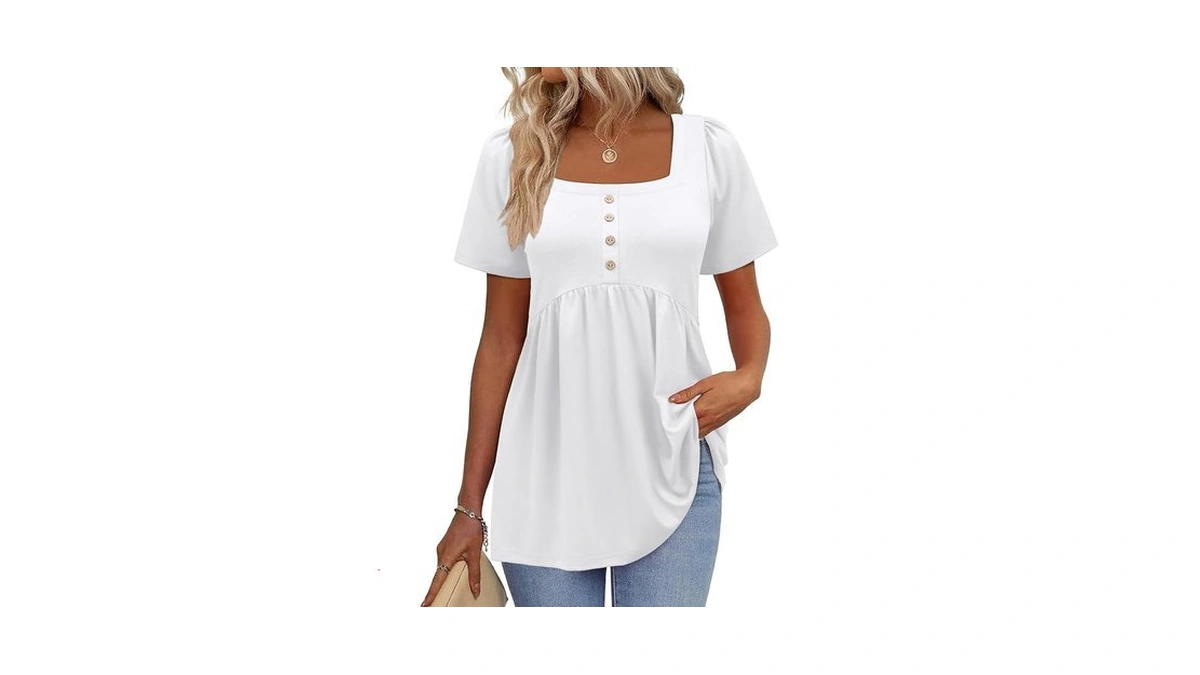 Vutru Womens Summer Tops Short Puff Sleeve Babydoll Shirts Peplum