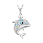 Norbu 3d Dolphin Necklace For Little Girls Women, Cubic Zirconia