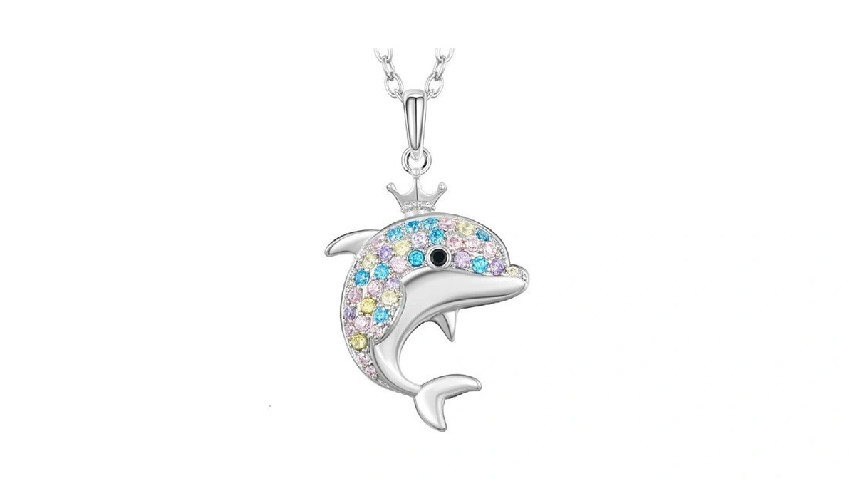 Norbu 3d Dolphin Necklace For Little Girls Women, Cubic Zirconia