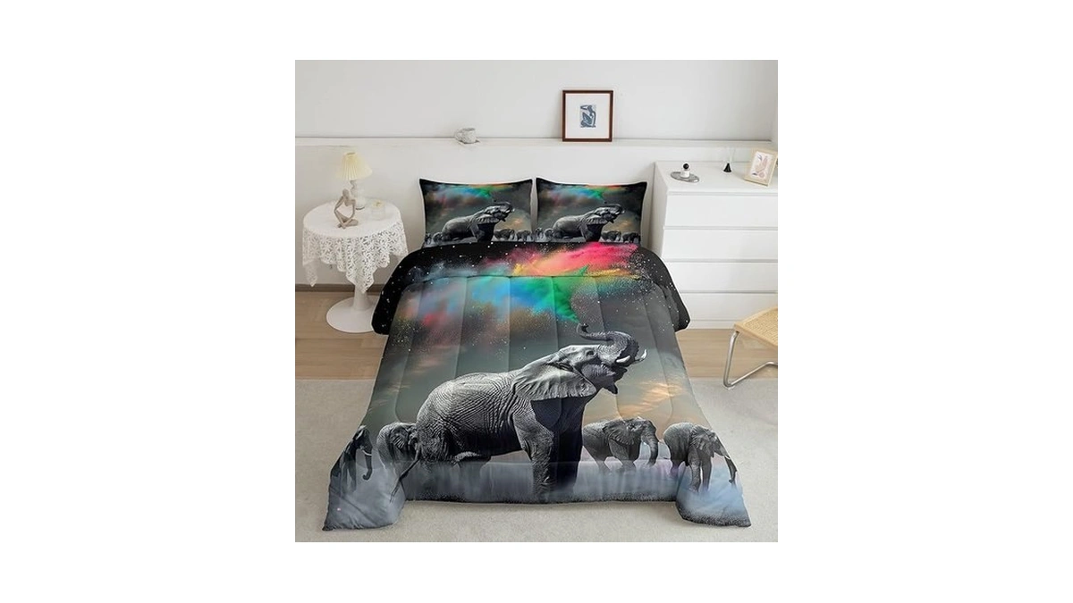 Erosebridal Elephant Bedding Set Queen Size Colored Wild Animal Comforter