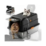 Trhslo 24″lx16″wx15″h Non-stick Stainless Steel Litter Box With Lid, No-mess