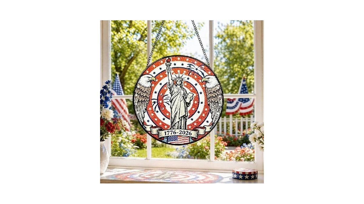Suncket 7.8 Inch Stained Glass Window Hanging Statue Of Liberty