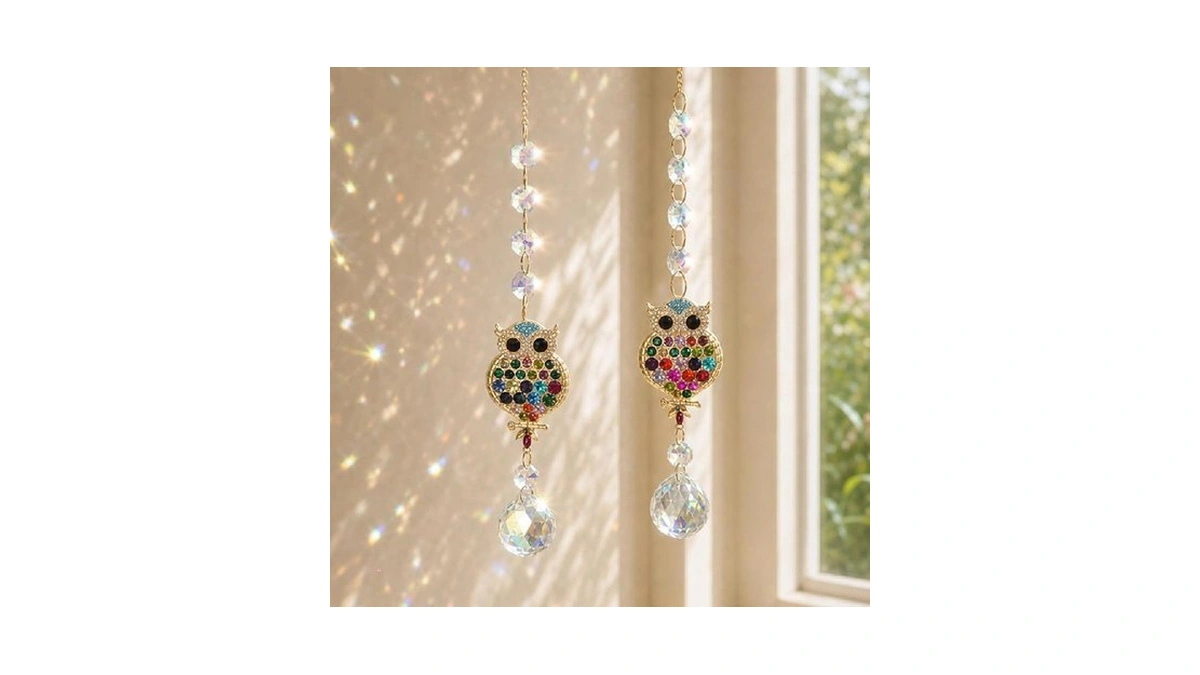 2pcs Rhinestones Owl Crystal Suncatcher For Windows Hanging, 15.7in Prism