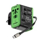 Mfish 75w Universal Travel Adapter With Retractable Usb-c Cable, 3