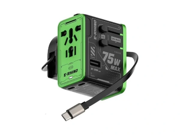 Mfish 75w Universal Travel Adapter With Retractable Usb-c Cable, 3