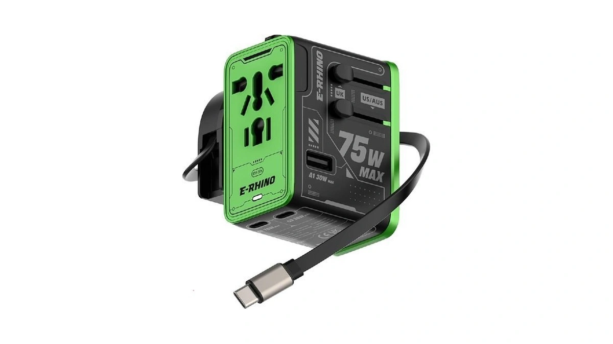Mfish 75w Universal Travel Adapter With Retractable Usb-c Cable, 3
