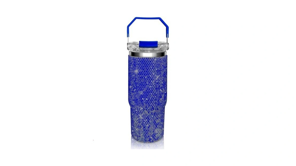 30oz Bling Rhinestone Studded Tumbler With Top Handle, Bling Cups