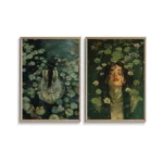2pcs Moody Victorian Wall Art Woman In The Lake Dark