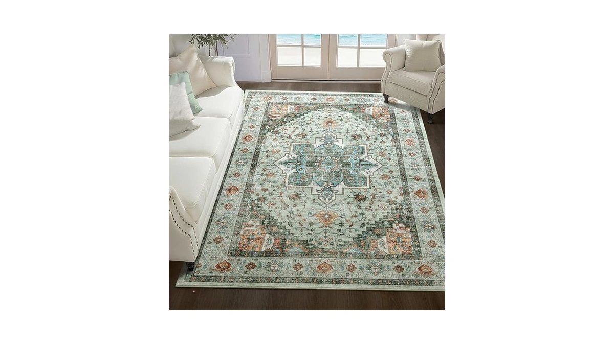 Softlife Washable Area Rug For Living Room, 5x7 Green Large