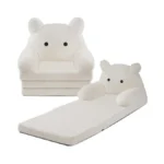 Tsinglax Foldable Kids Sofa, Sherpa Teddy Bear Toddler Couch With