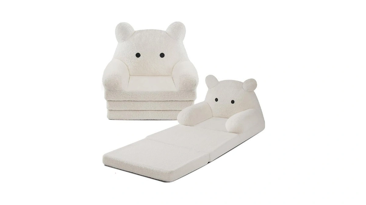 Tsinglax Foldable Kids Sofa, Sherpa Teddy Bear Toddler Couch With